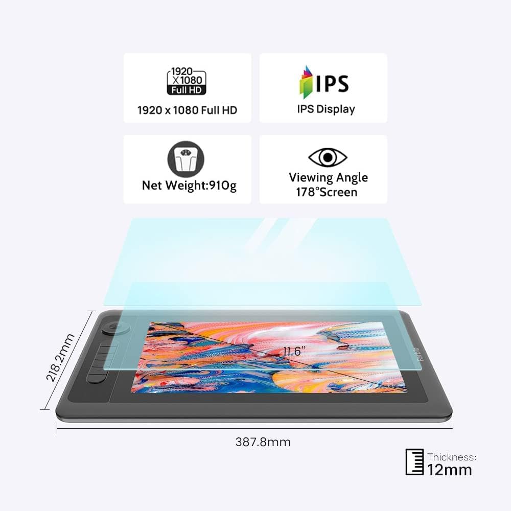 Parblo Graphic Drawing Monitor Coast12 Pro Drawing Tablet with Screen Drawing Monitor Pen Display with Stand Tilt Function Battery-Free Stylus 8192