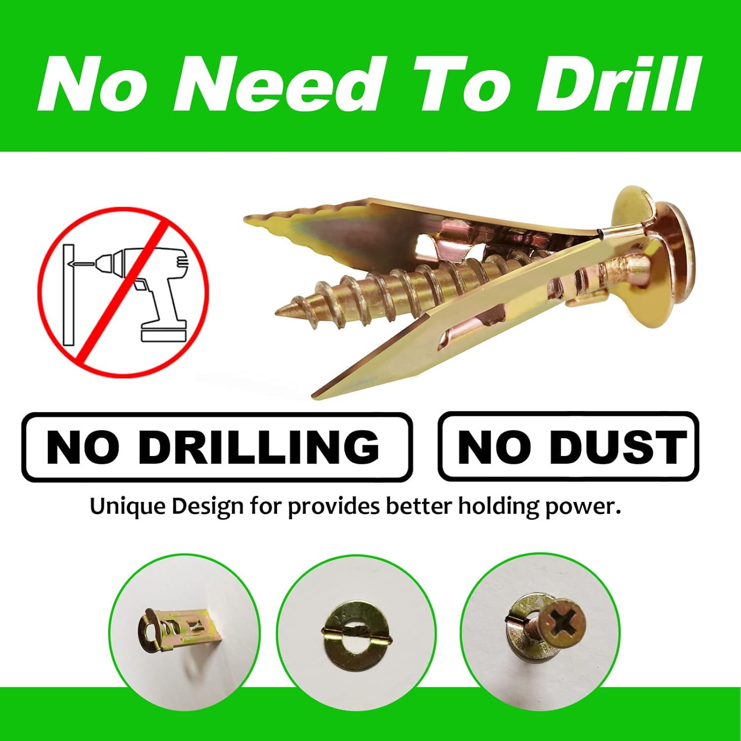 200 PCS Zinc Plated Steel Self-Drilling Anchors，Self Drilling Drywall Anchors Easy Application No Drill or Holes in Wall (100 PCS Steel Anchors