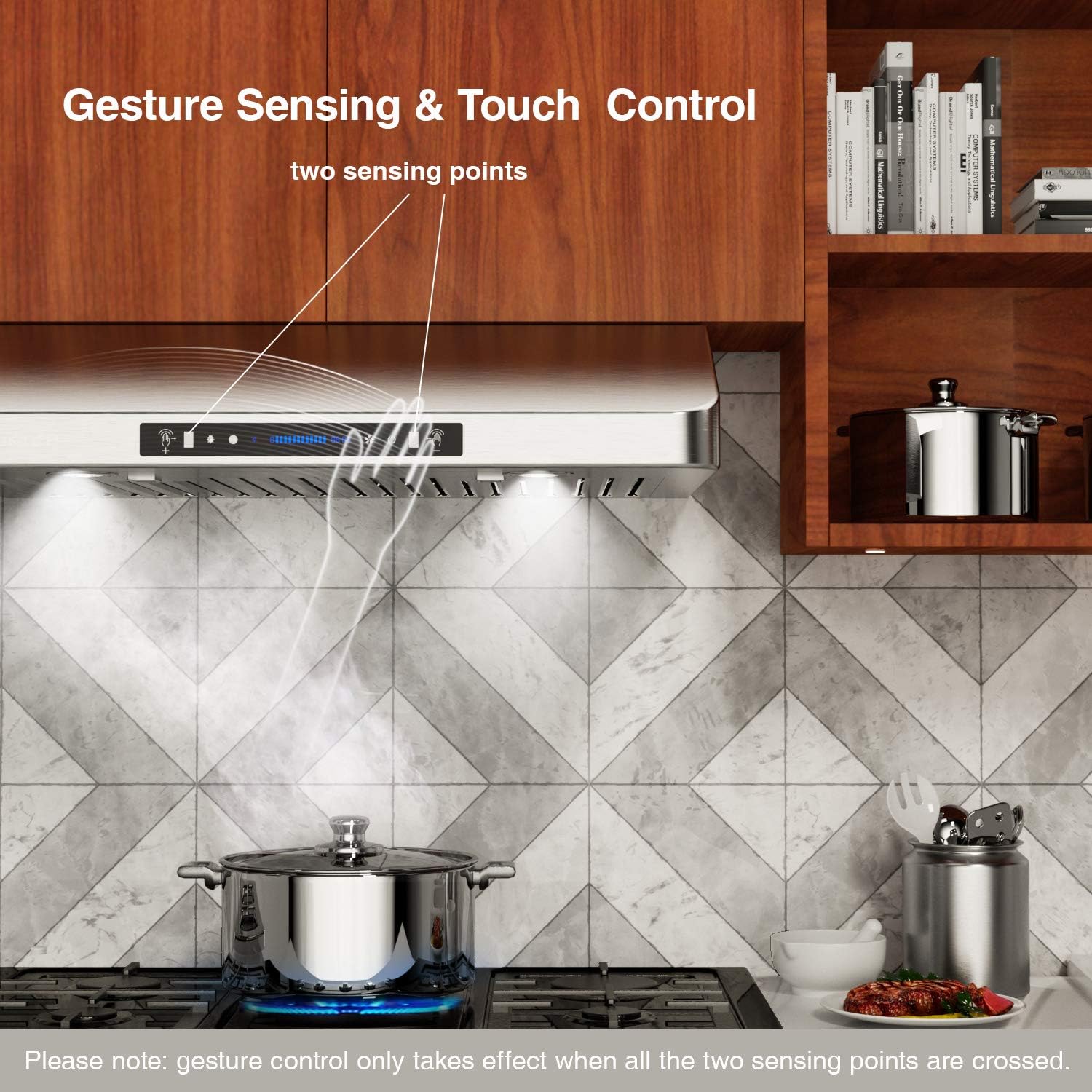 IKTCH 36 Inch Under Cabinet Range Hood with 900-CFM, 4 Speed Gesture Sensing&Touch Control Panel