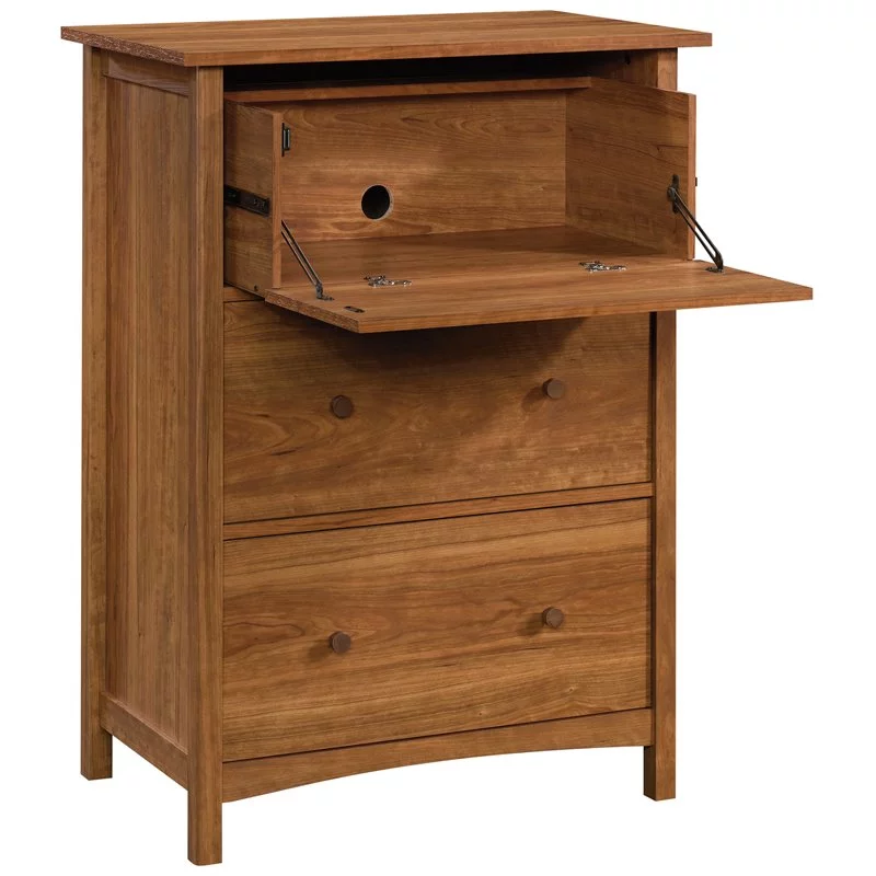 Pemberly Row Engineered Wood Secretary Desk/Chest in Prairie Cherry