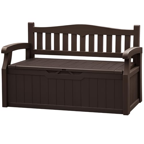 JUMMICO 80 Gallon Resin Outdoor Storage Bench, Large Deck Box with Armrest, Lockable & Waterproof for Garden, Home, Patio, Pools (Black)