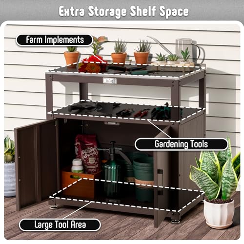 Garden Potting Bench with Storage Cabinet,Outdoor Gardening Table & Work Bench for Plants, Horticulture