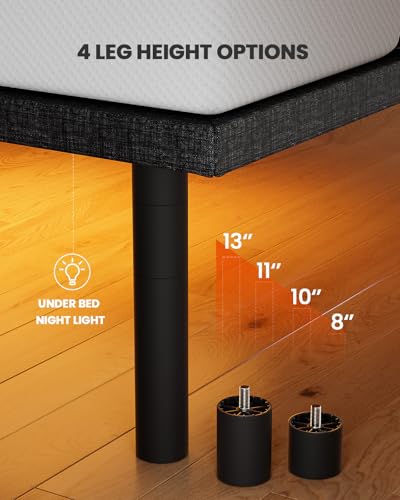 Amada Queen Adjustable Bed Frame with Massage, Head & Foot Incline, Wireless Remote, 4 Built-in USB Ports, LED Night Light, 4 Height-Adjustable Legs