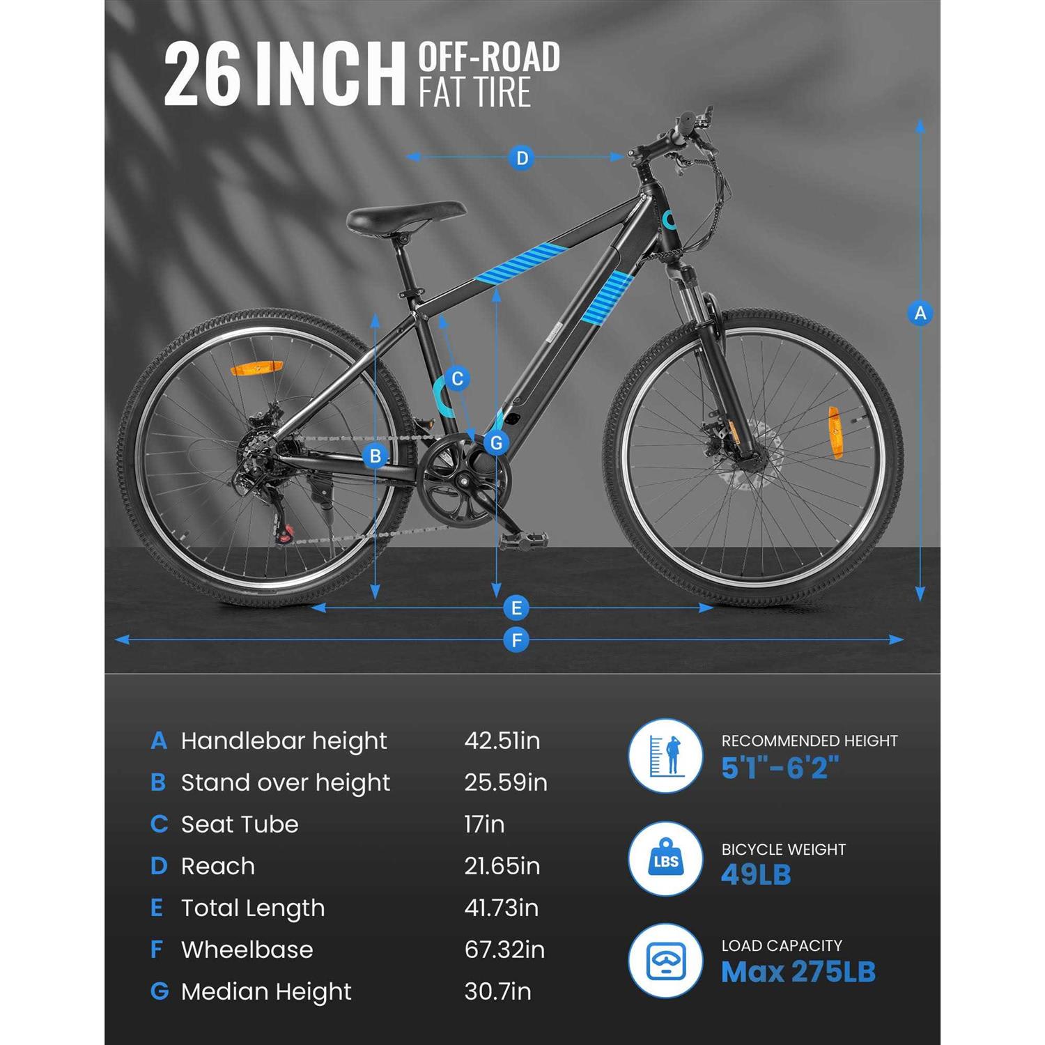 Kistp 350w Electric Bike 26 inch Electric Mountain Bike for Adults 36V Built-in Hidden Removable Battery with Shimano 7 Speed City Commuter Bike