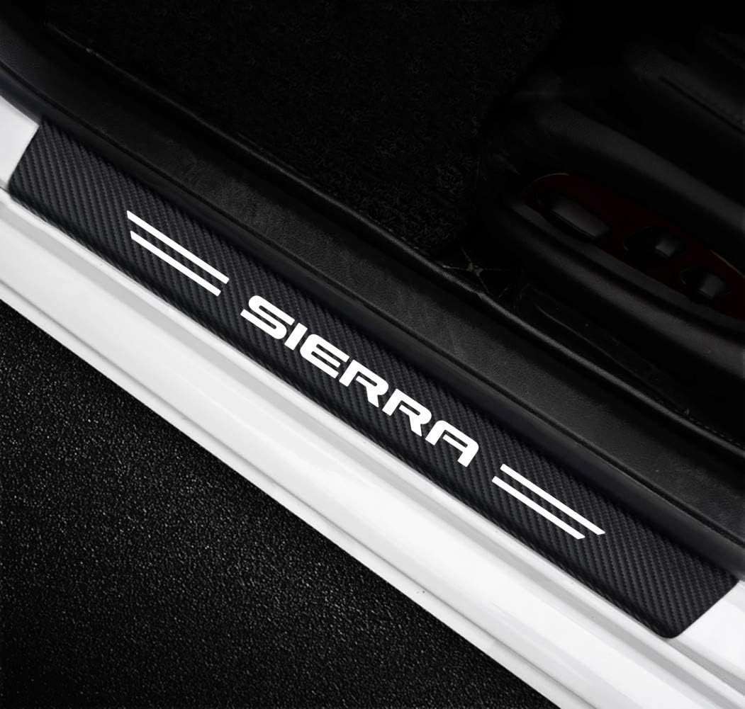 MAXDOOL 4Pcs GMC Sierra Door Sill Protector Reflective 4D Carbon Fiber Sticker Decoration Door Entry Guard Door Sill Scuff Plate Stickers for GMC