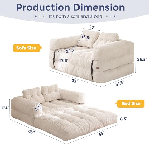 MAXYOYO Folding Sofa Bed, L-Shaped Convertible Sofa Bed with Armrest Foldable Sleeper Couch with Pillow