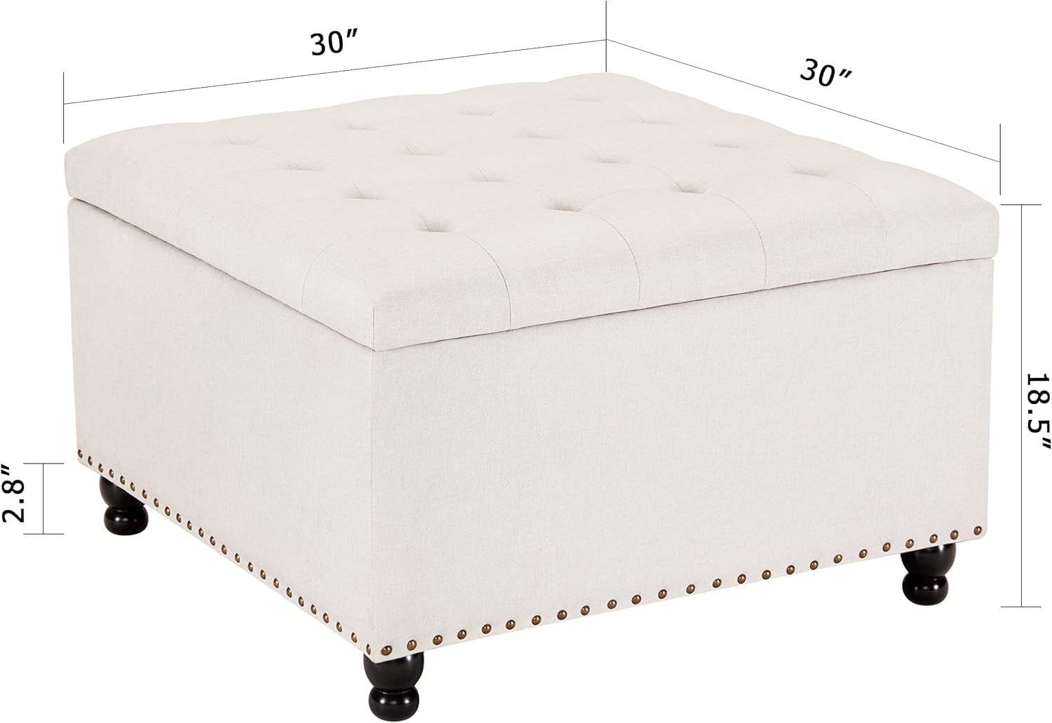 Large Square Tufted Upholstered Ottoman Bench and Coffee Table with Storage, Oversized Footrest for Living Room, Beige