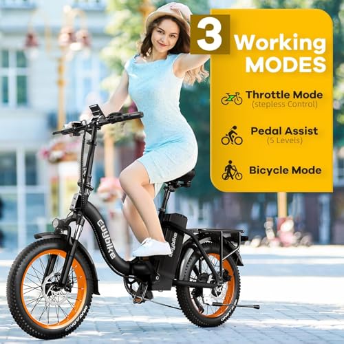 1000W Folding Electric Bike,48V 20AH Removable Battery E Bike,30+MPH,80 Miles Max Range Electric Bike for Adults,20" Fat Tire Foldable ebike