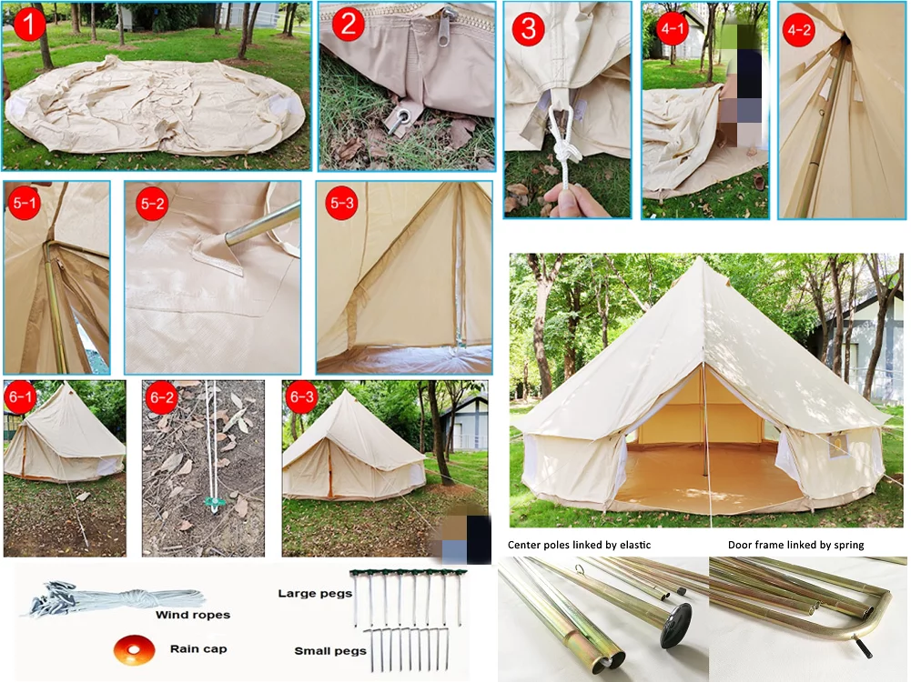 Latourreg Outdoor Glamping Waterproof Cotton Canvas 19.7ft(6M) Bell Tent with Side-Wall Stove Jack Glamping Yurt Tent with Mesh Screen Door and