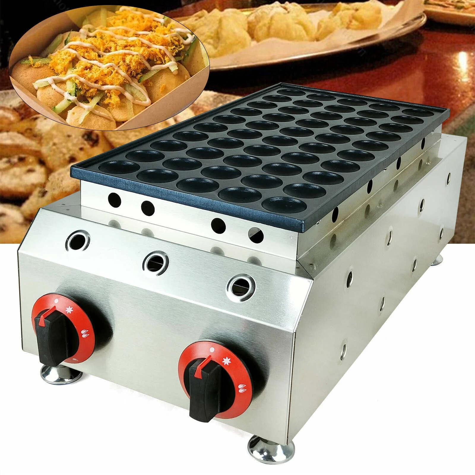 LPG Gas Poffertjes Maker 50 Holes Mini Dutch Pancakes Maker Machine Non-stick Waffle Maker