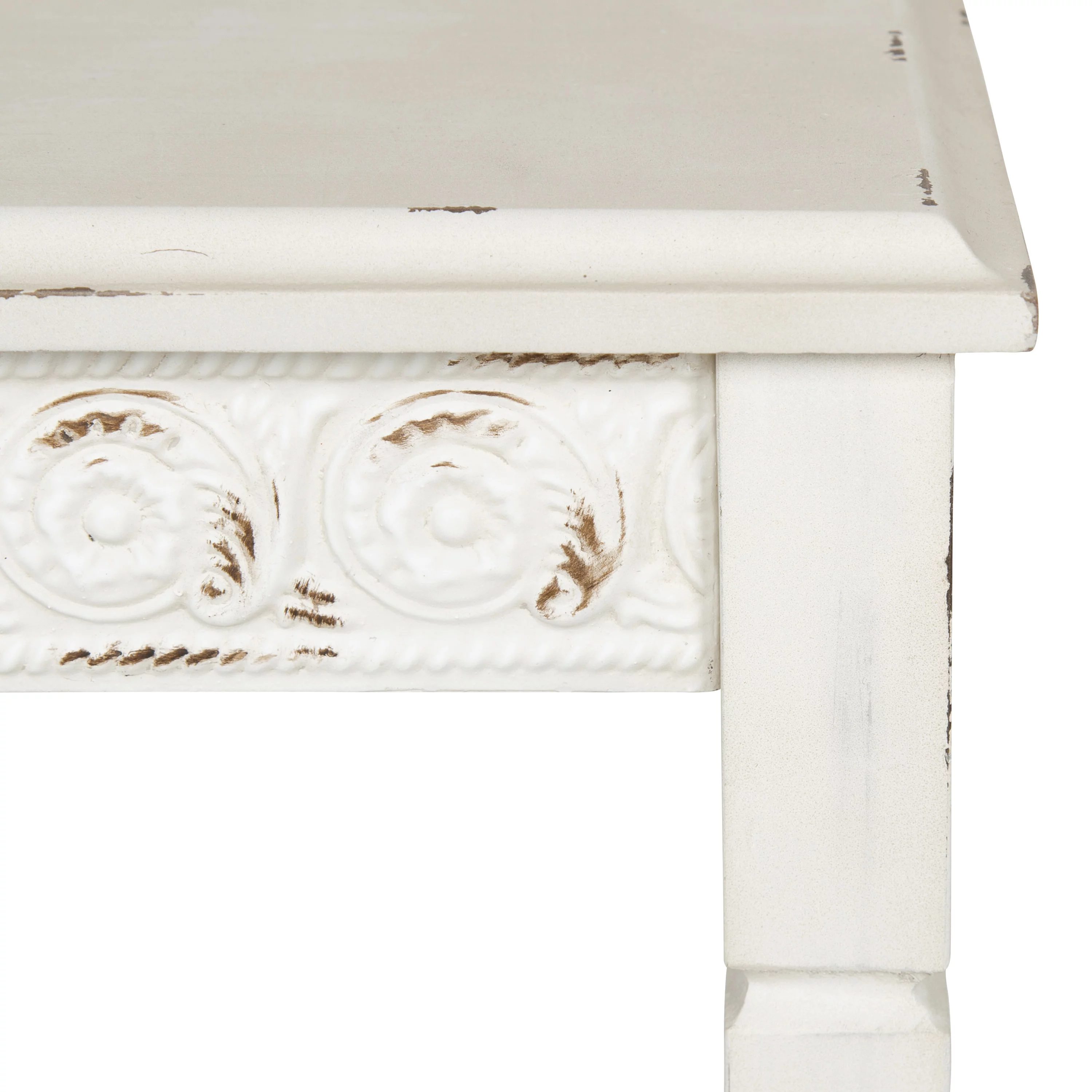 Kate and Laurel Idabelle Modern Farmhouse Wood Accent Table or Plant Stand with Decorative Metal Skirt, Soft White