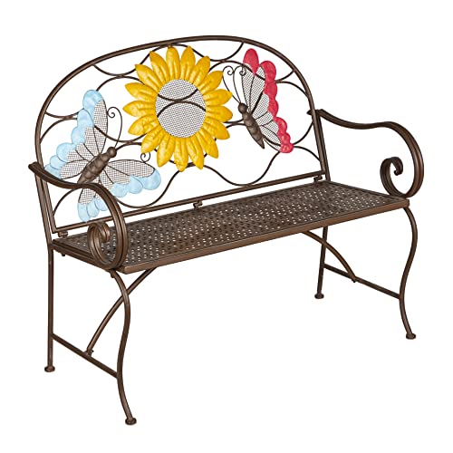 Evergreen Garden Sunflower Garden Bench Outdoors & Indoors | Cast Iron Metal Patio Bench | Outdoor Seating Furniture | Seats for Park, Porch, Deck
