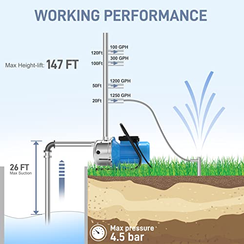 FOTING Shallow Well Pump with Pressure Tank, Irrigation Jet Pump, Automatic Water Booster System for Home Garden Lawn Farm