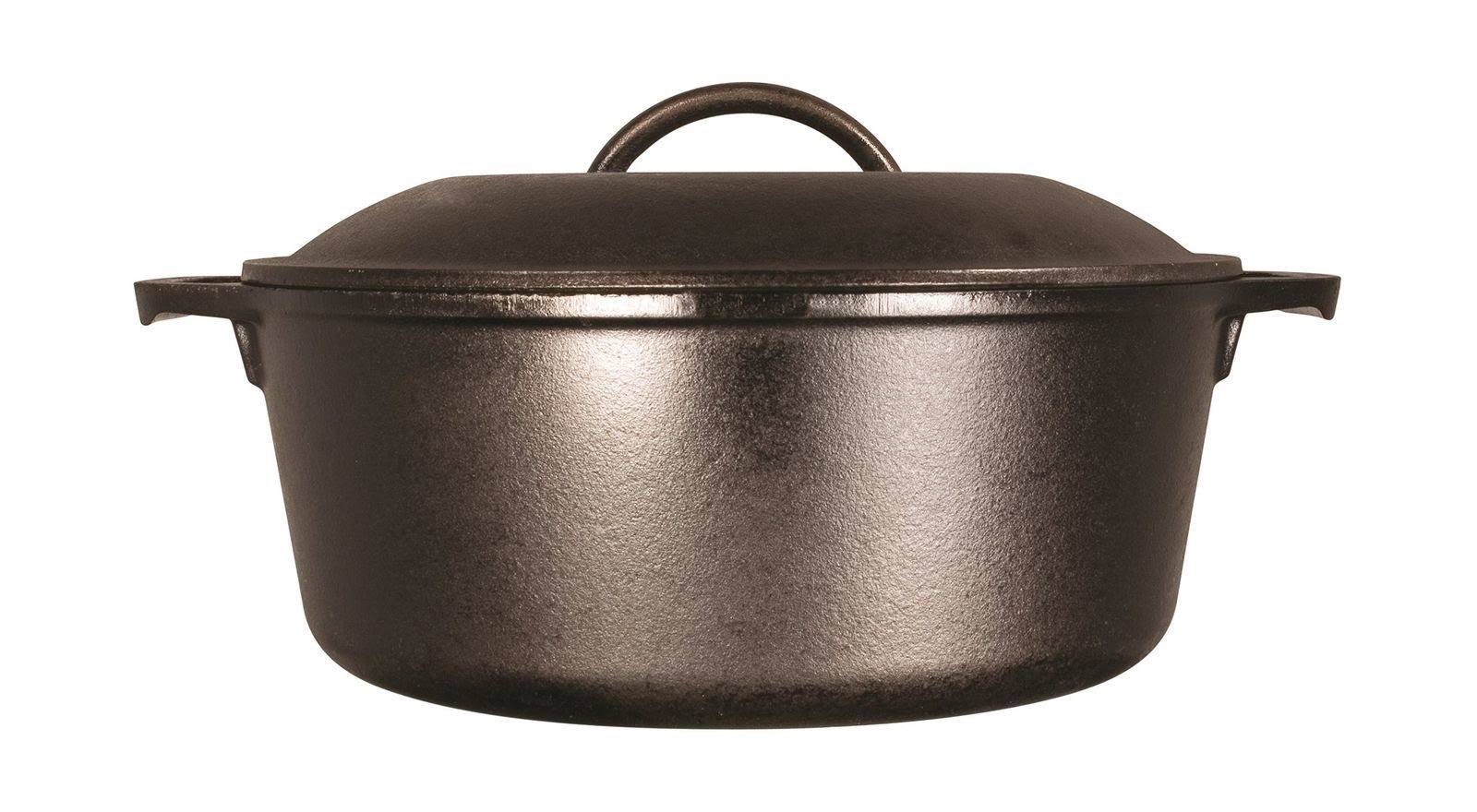 Lodge L8DOL3 Cast Iron Dutch Oven with Dual Handles Pre-Seasoned 5-Quart
