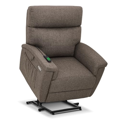 MCombo Power Lift Recliner Chair with Massage and Dual Heating, Adjustable Headrest, Extended Footrest for Elderly People, Fabric R7605 (Dark Grey)