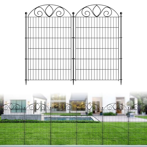 8 Panels No Dig Tall Garden Fence Panel – 48" H X 21' L Rustproof Metal Dog Fence Outdoor for Yard, Decorative Animal Barrier Fence for Pet