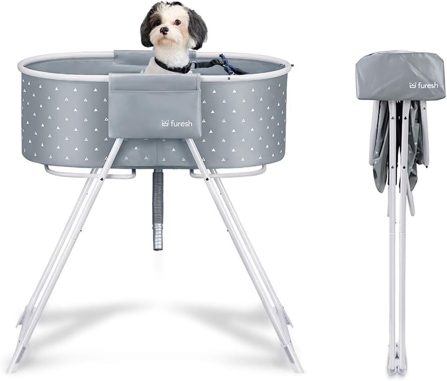 Furesh Elevated Folding Dog Bath Tub and Wash Station for Bathing, Shower, and Grooming, Foldable and Portable, Indoor and Outdoor