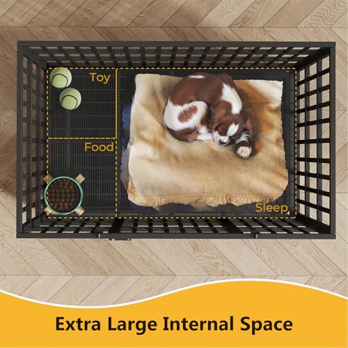 48 Inch Heavy Duty Dog Crate – Indestructible Steel Cage for Large Dogs, Double Door High Anxiety Cage with Removable Tray & Locking Wheels