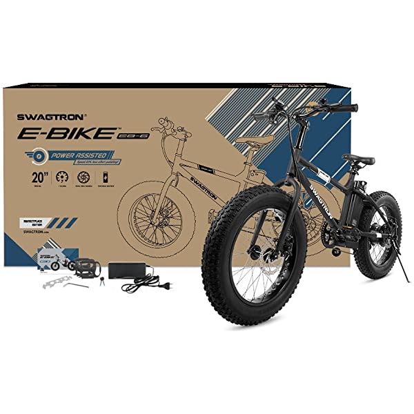Swagtron EB-6 Bandit E-Bike 350W Motor, Power Assist, 4&rdquo; Tires, 20&rdquo; Wheels, Removable 36V Lithium Ion Battery, Dual Disc Brakes&ndash