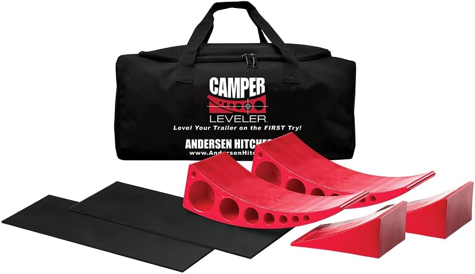 ANDERSEN HITCHES | RV Accessories | 2-Pack Camper Leveler Blocks w/ Rubber mats and Sturdy Bag w/ Double Handles Camper Leveling System | Outdoor