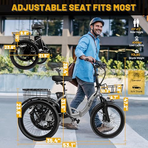 Triker Electric Bike, Peak 750W Brushless Motor Folding Trike Ebike, 468Wh Removable Battery, Step-Thru 3 Wheel Electric Bicycle, Up to 50 Miles