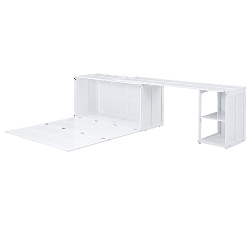 Ball & Cast Queen Size Murphy Bed,Murphy Bed Cabinet W/ 2 Five-Layer Cabinet,Hideaway Wall Bed W/LED Lights,Wood Hidden Bed Frame for Guest Room