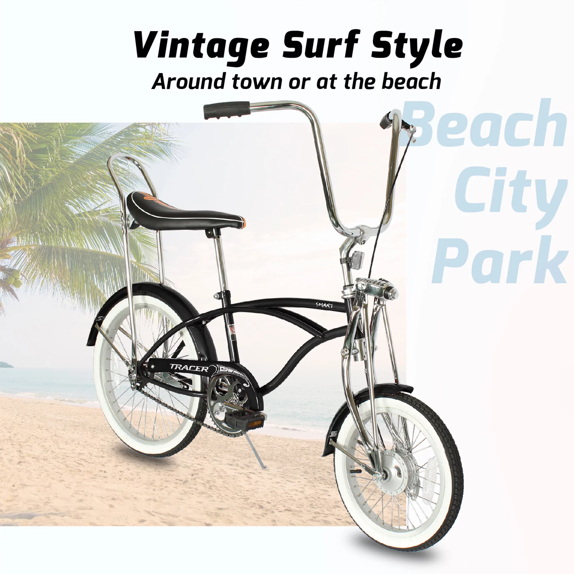 Tracer Smart Classic Beach Cruiser Bike, City Bike, Lowrider Springer Fork Bike Retro Banana Seat,High Rise Handlebar, Coaster Brakes, 20 inch Wheels