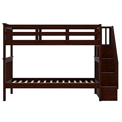 Ball & Cast Full Over Full Bunk Bed with Twin Size Trundle and Built in 4 Drawer,Wood Bunkbed w/Storage Ladder & Slat Support