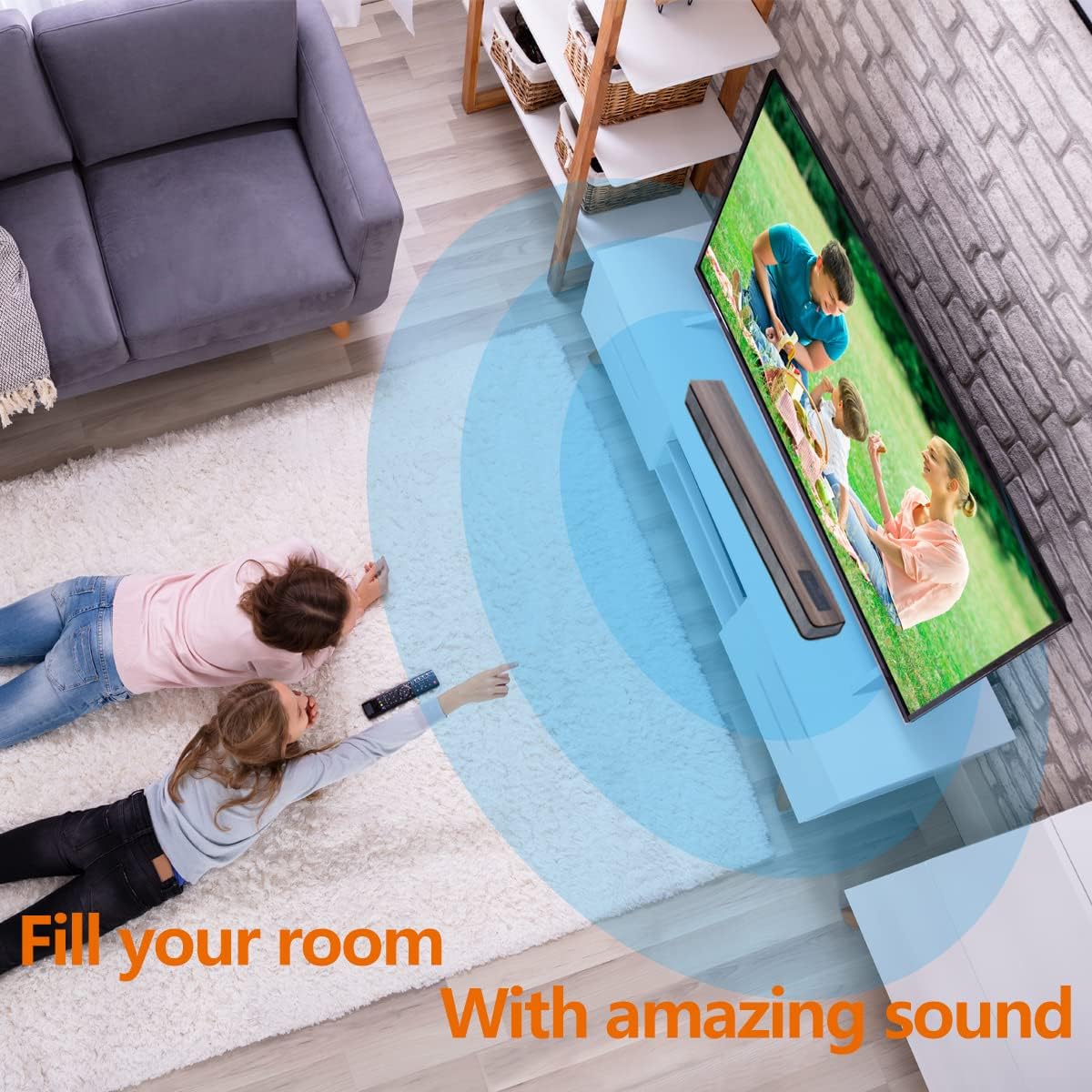 KEiiD Sound Bar for TV 2.1 CH Wooden Soundbar with Built-in Subwoofer, Bluetooth HDMI(ARC)/ Optical/Coaxial/RCA Connection