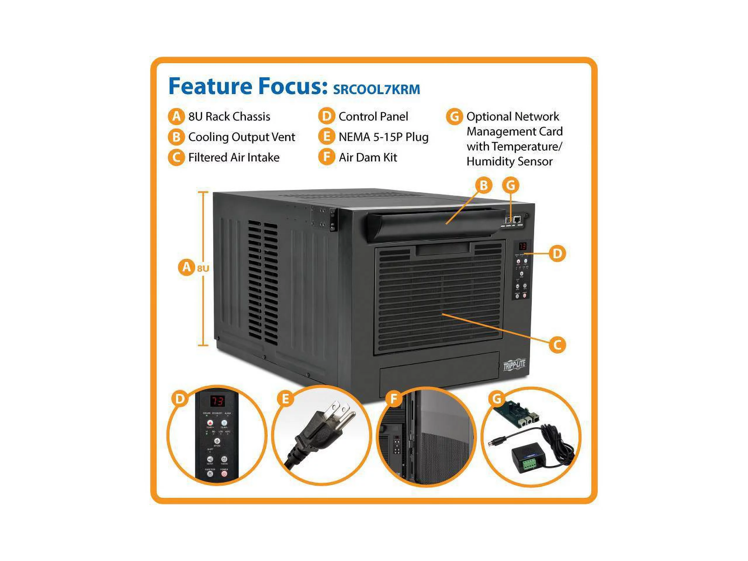 Tripp Lite 7,000 BTU 120V Rack-Mounted Air Conditioning Unit (SRCOOL7KRM)