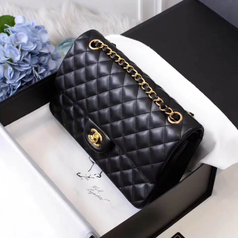 Chanel 1112 Black Medium Size 2.55 Lambskin Leather Flap Bag