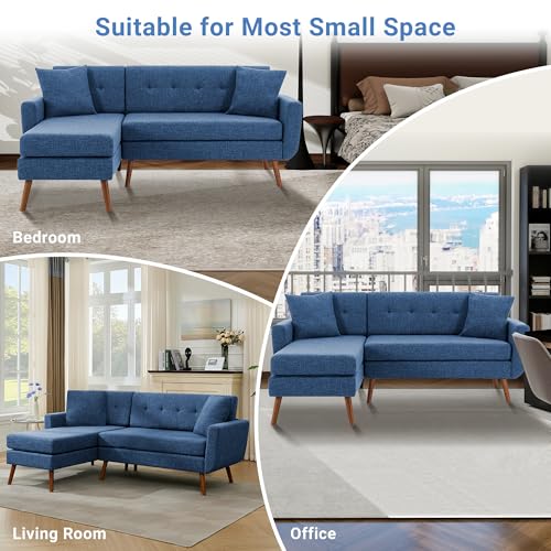 Tbfit L Shaped Couch Sofa, 80" W Mid-Century Modern Sectional Couches, 3 Seater Sofas with Wide Chaise Lounge & Two Pillows