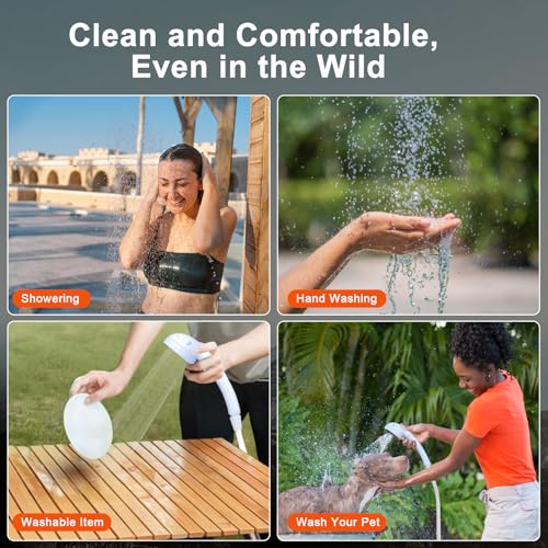 Portable Propane Water Heater Shower &ndash; Tankless Hot Water Heater for Camp, Hiking & Outdoors, 4000mAh Rechargeable Battery, Digital Display