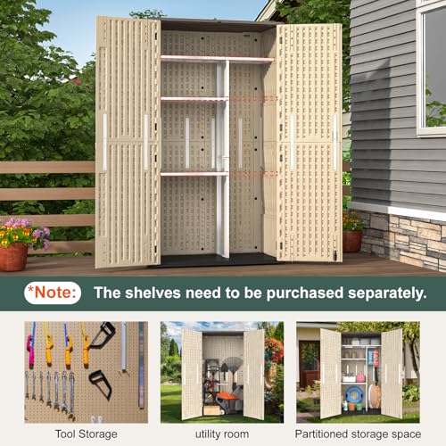 60 Cu.Ft Vertical Outdoor Storage Shed, All-Weather Resin Storage Cabinet Waterproof with Lockable Floor, Tall Backyard Shed for Patio Furniture
