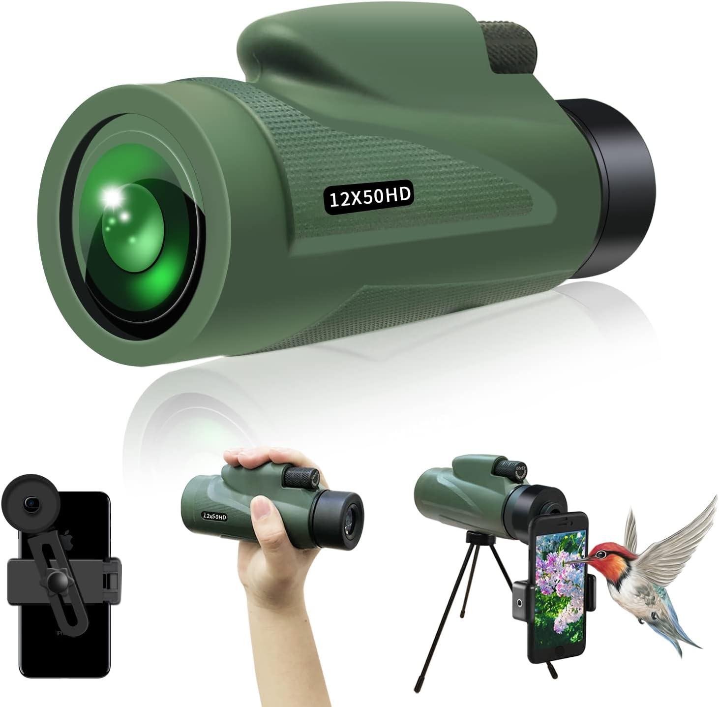Monocular Telescope,12~16X60 High Power with Quick Smartphone Holder & Tripod,Waterproof Monocular,Day & Low Night Vision Monocular