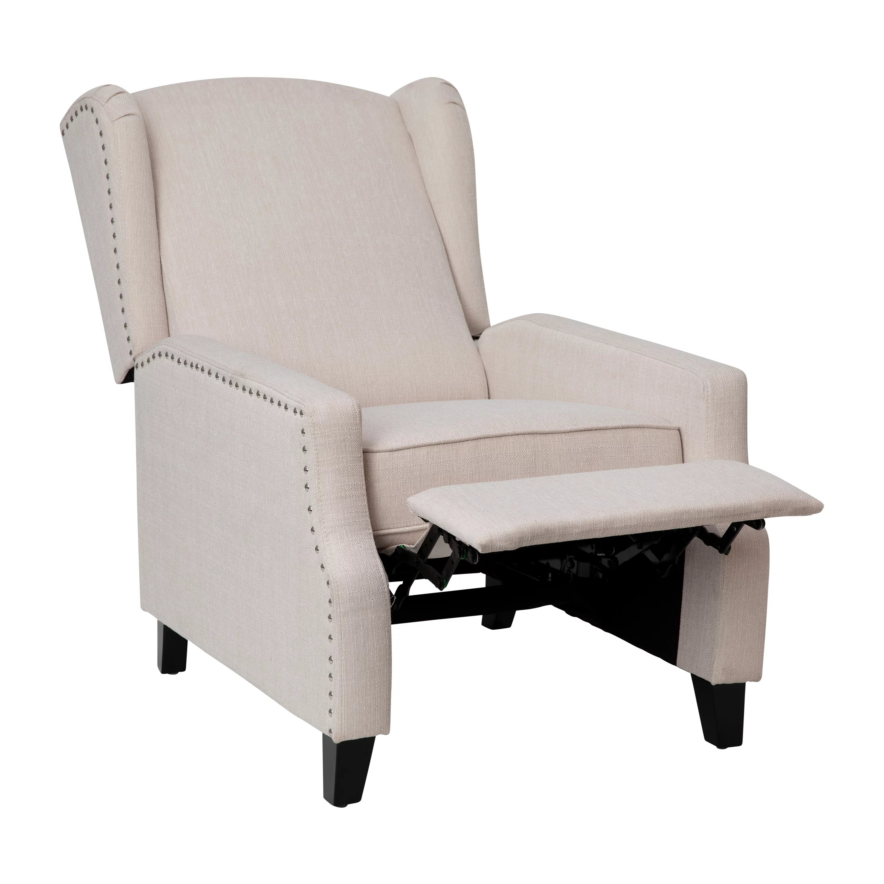 Merrick Lane Contemporary Pushback Recliner with Accent Nail Trim-Wingback Manual Recliner in Cream Fabric Upholstery