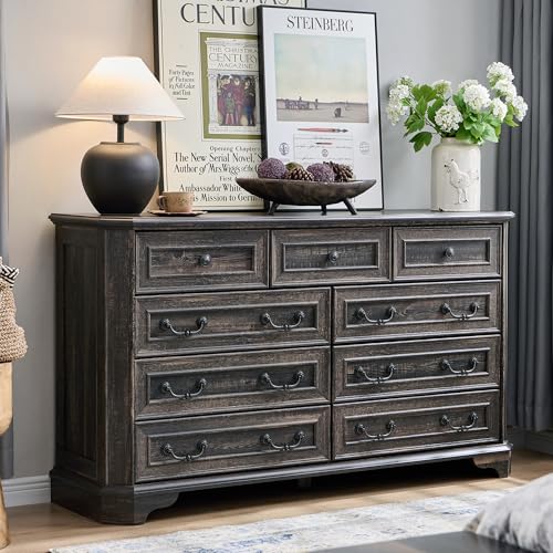T4TREAM Farmhouse 5 Drawers Dresser for Bedroom, 48" Tall Wood Rustic Chest of Drawers with Natural Texture, Vintage Design