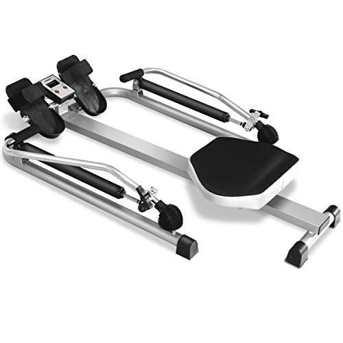 GYMAX Rowing Machine for Home, 265LBS Weight Capacity Hydraulic Rowing Machine with Adjustable Cylinder Resistance up to 110lbs & LCD Monitor