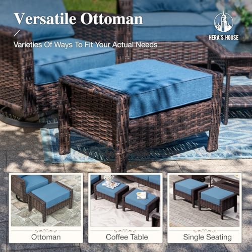 HERA'S HOUSE High Back Patio Furniture Set with Swivel Chairs, Outdoor Wicker Conversation Sets with 5.5" Comfy Cushions, 4 Piece Outside Sofa Sets