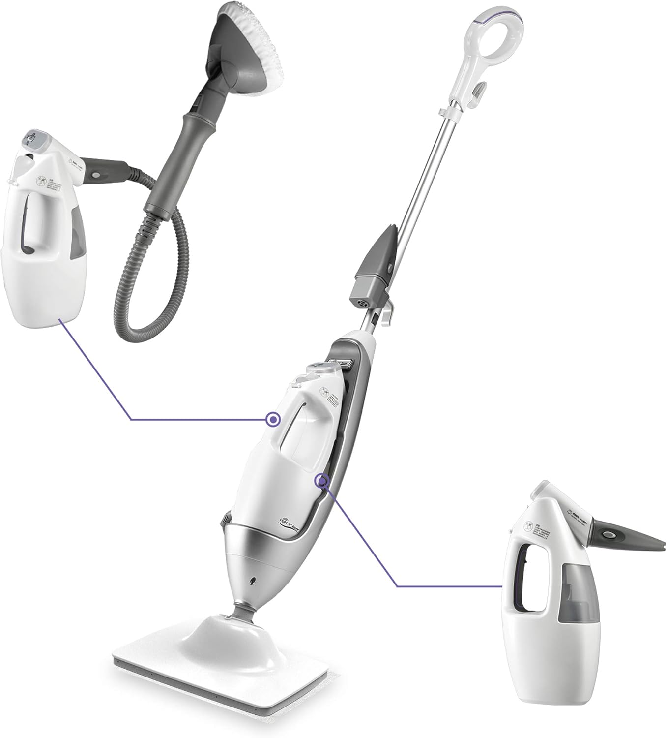 LIGHT 'N' EASY Multi-Functional steam mop Steamer for Cleaning Hardwood Floor Cleaner for Tile Grout Laminate Ceramic, 7688ANW, White