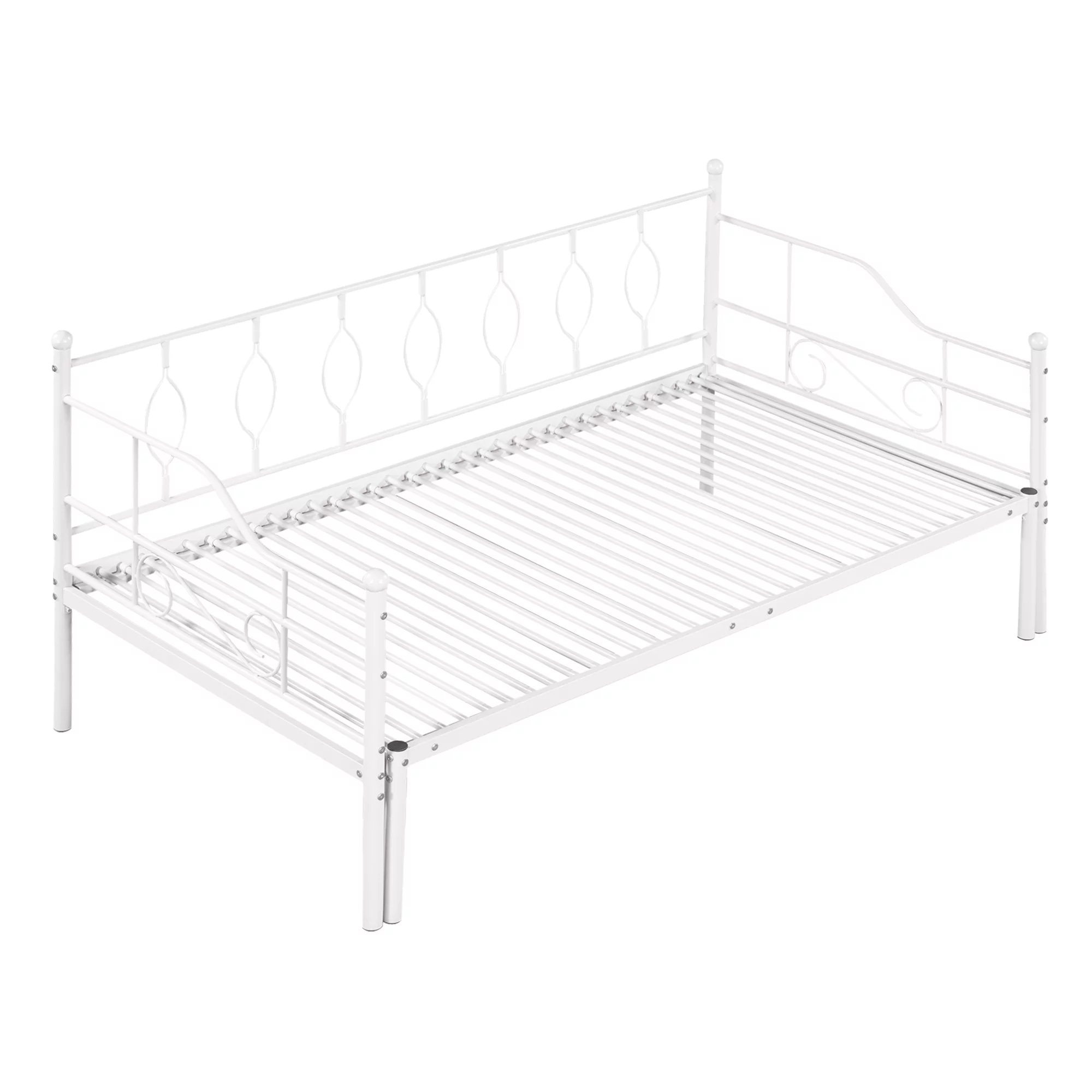 Twin Size Metal Frame Daybed with Trundle, Heavy Duty Steel Slat Support Saving Space Bed Sofa