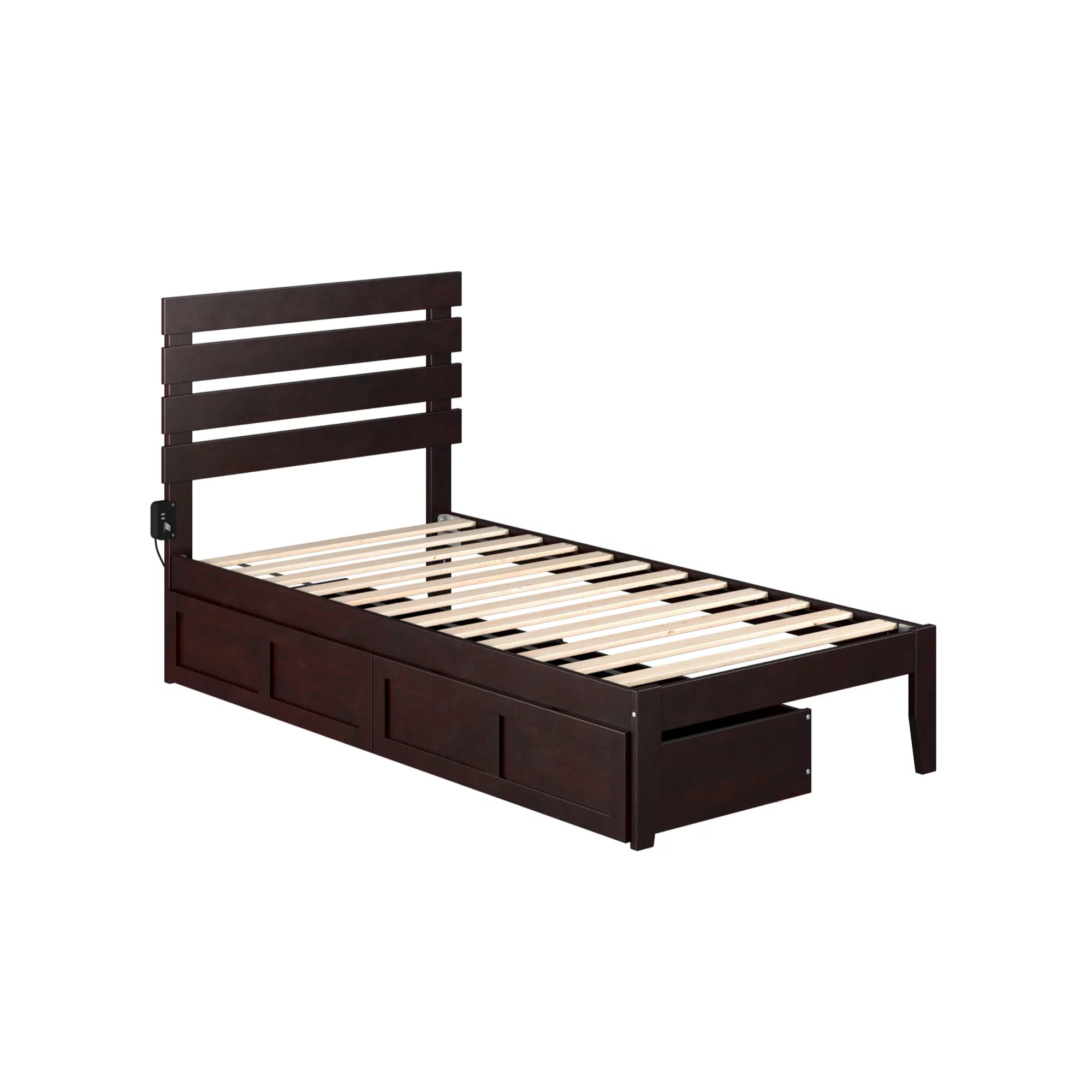AFI Oxford Modern Wood Twin Bed with 2 Drawers in Espresso