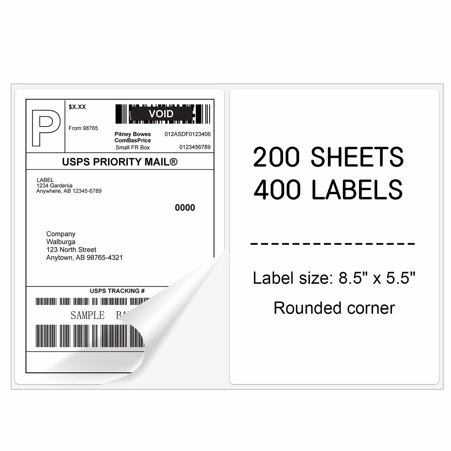 NefLaca Half Sheet Labels with Rounded Corner, White Shipping Labels - 5-1/2" X 8-1/2" - 400 Labels