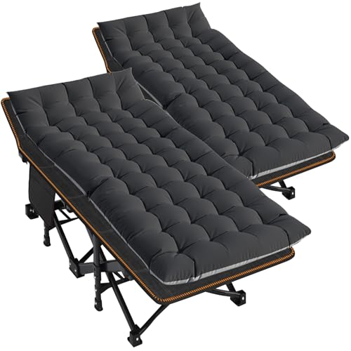 DoCred Folding Camping Cot with Mattress, 2 Pack Heavy Duty Folding Cot for Adults, Portable Sleeping Cot Bed Adults Outdoor Bed with Carry Bag