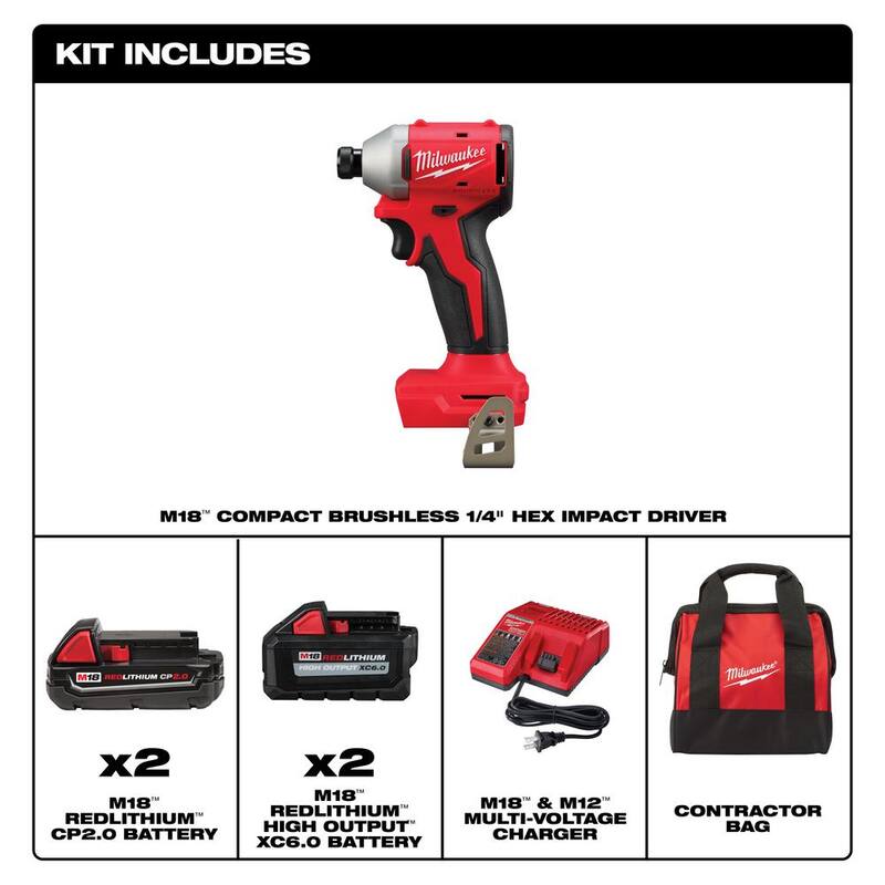 M18 18-Volt Lithium-Ion Brushless Cordless 1/4 in. Impact Driver Kit with (4) Batteries and Charger