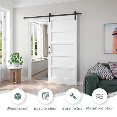 Fredbeck Double 21inx84in White Barn Door and 7FT Sliding Barn Door Hardware Kit Included,Solid,MDF, PVC Surface,DIY Assembly,5-Panel