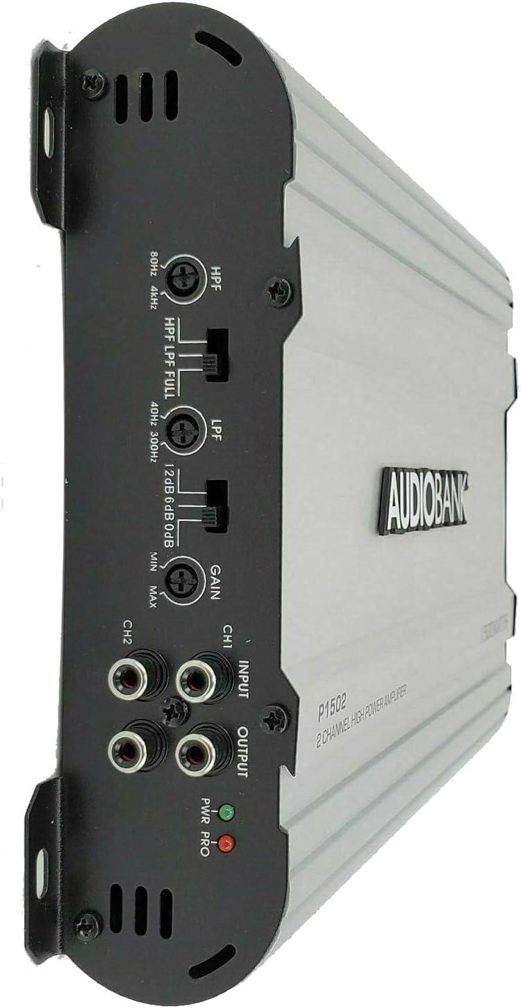 Audiobank 2 Channels 1500 WATTS Bridgedable Car Audio Stereo Amplifier P1502- Remote Turn-On/Turn-Off Circuit - Perfect for Motorcycle, RV, ATV, Car