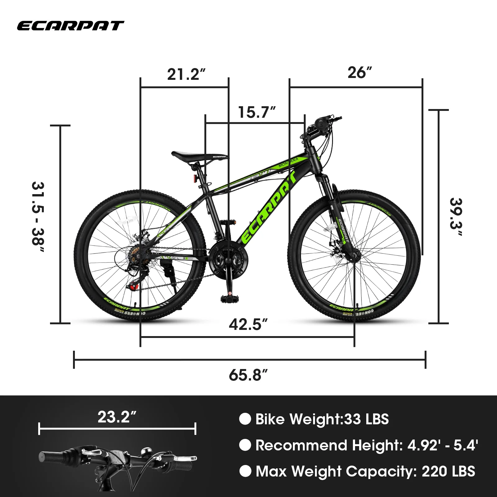 24 inch Mountain Bike for Kids and Adults, Shimano 21-Speed Aluminium Frame Bike with Disc Brake