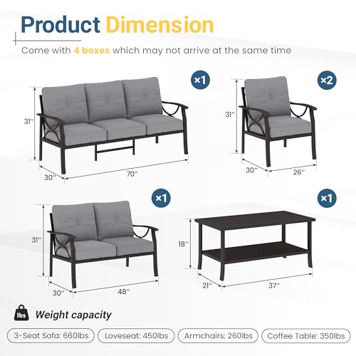 Wisteria Lane 5-Piece Outdoor Patio Furniture Set, Outdoor Metal Sectional Furniture with Cushions