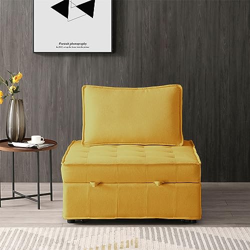 Senviy Convertible Sofa Bed with Pillow and Button Tufted, Pull-Out Sleeper Single Sofabed Leisure Sofa Chair Linen Fabric for Office, Living Room
